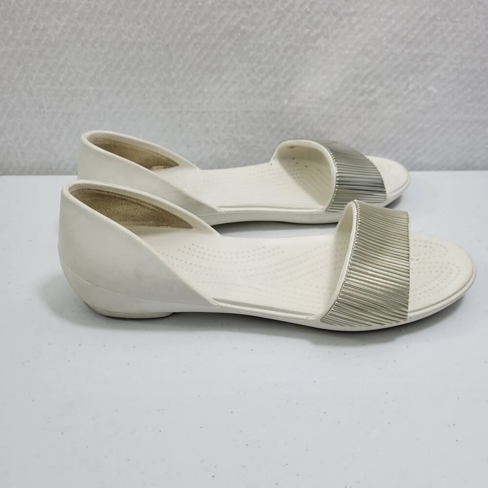 Crocs White Slip On Sandals With Silver Ridged Metal Detail Size 11 12924-2626 - Picture 4 of 7